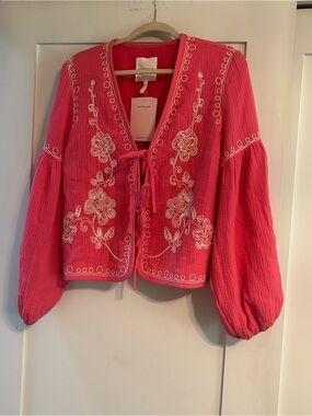 Avec Les Filles Bright Pink Embroidered Tie-Front Top